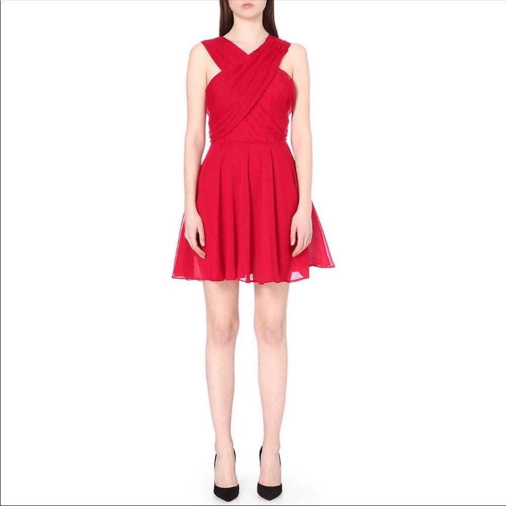 The Kooples Red Crepon Cross Over Formal Dress